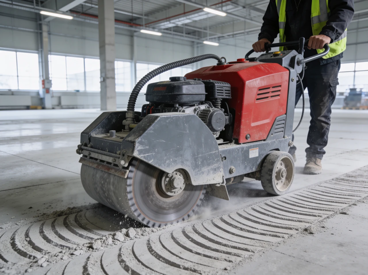 Fräsmaschine trägt eine Betonoberfläche ab