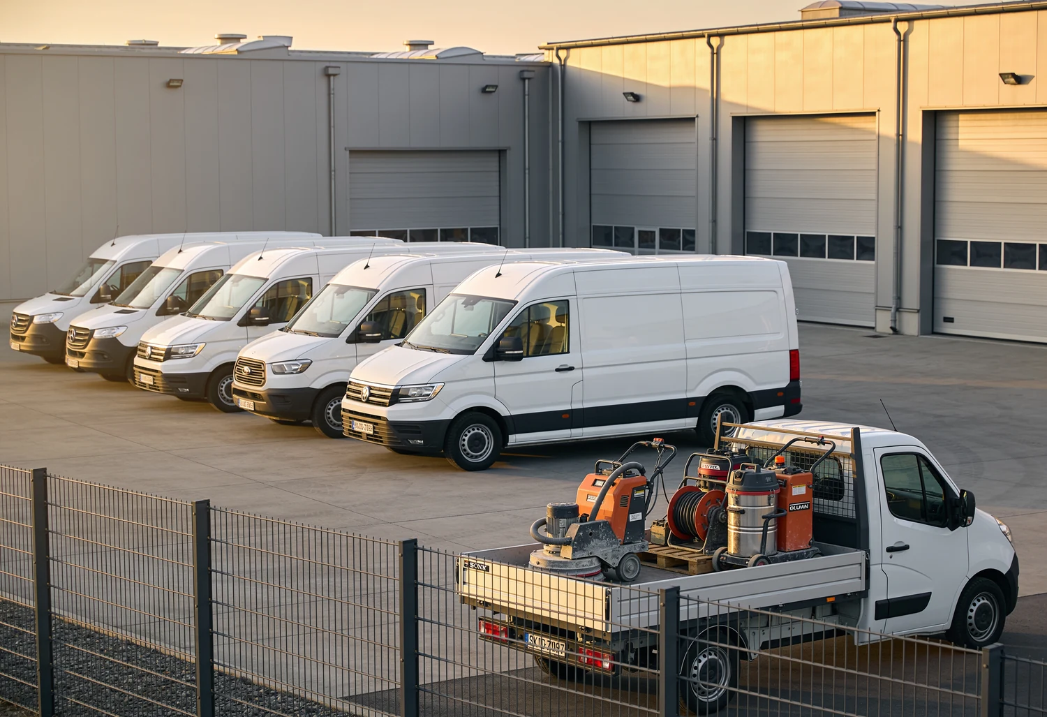 Fuhrpark von A.R.D. Kugelstrahltechnik vor dem Betrieb